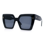 Womens Angular Squared Rectangle Oversized Horn Rim Thick Plastic Sunglasses
