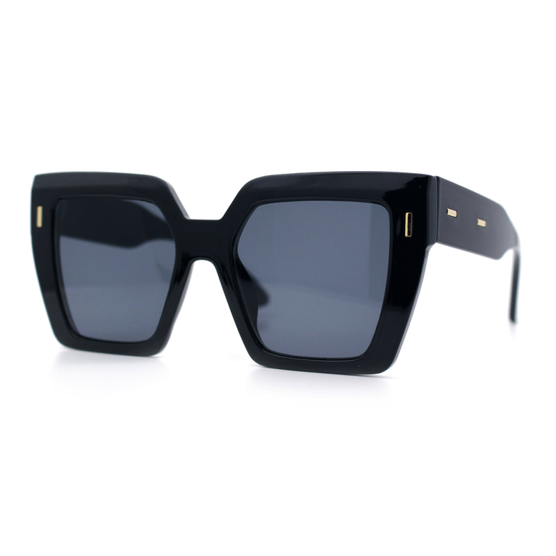 Womens Angular Squared Rectangle Oversized Horn Rim Thick Plastic Sunglasses