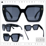Womens Angular Squared Rectangle Oversized Horn Rim Thick Plastic Sunglasses