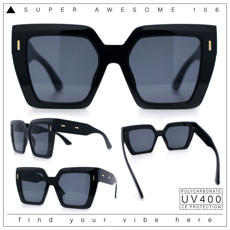 Womens Angular Squared Rectangle Oversized Horn Rim Thick Plastic Sunglasses