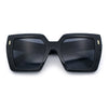 Womens Angular Squared Rectangle Oversized Horn Rim Thick Plastic Sunglasses