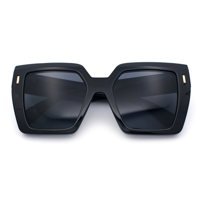Womens Angular Squared Rectangle Oversized Horn Rim Thick Plastic Sunglasses