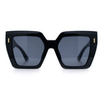 Womens Angular Squared Rectangle Oversized Horn Rim Thick Plastic Sunglasses