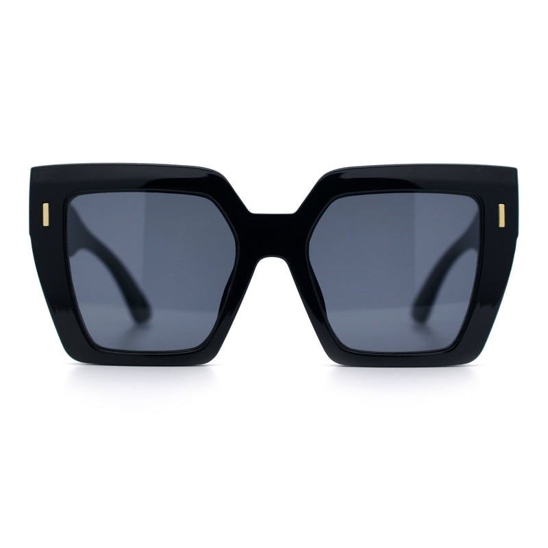 Womens Angular Squared Rectangle Oversized Horn Rim Thick Plastic Sunglasses