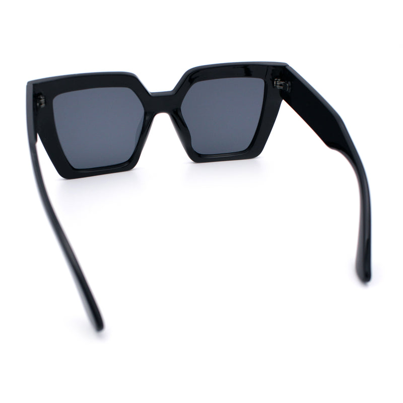 Womens Angular Squared Rectangle Oversized Horn Rim Thick Plastic Sunglasses