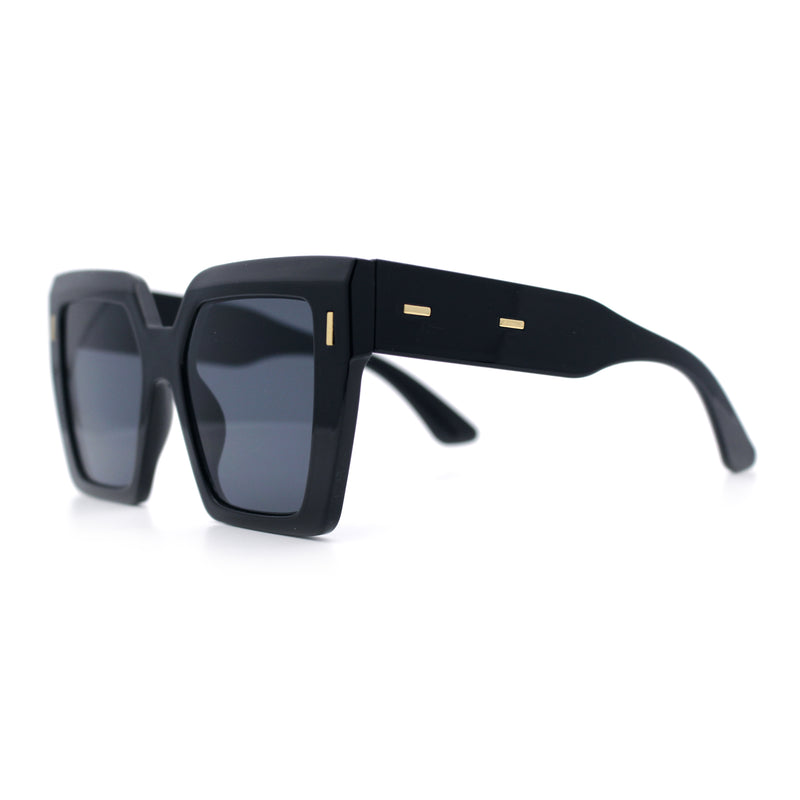 Womens Angular Squared Rectangle Oversized Horn Rim Thick Plastic Sunglasses