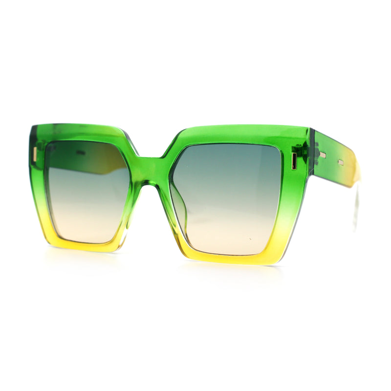 Womens Angular Squared Rectangle Oversized Horn Rim Thick Plastic Sunglasses