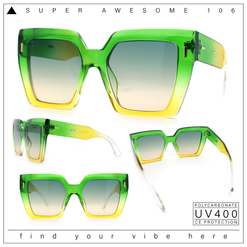 Womens Angular Squared Rectangle Oversized Horn Rim Thick Plastic Sunglasses