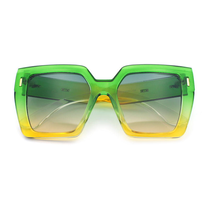 Womens Angular Squared Rectangle Oversized Horn Rim Thick Plastic Sunglasses