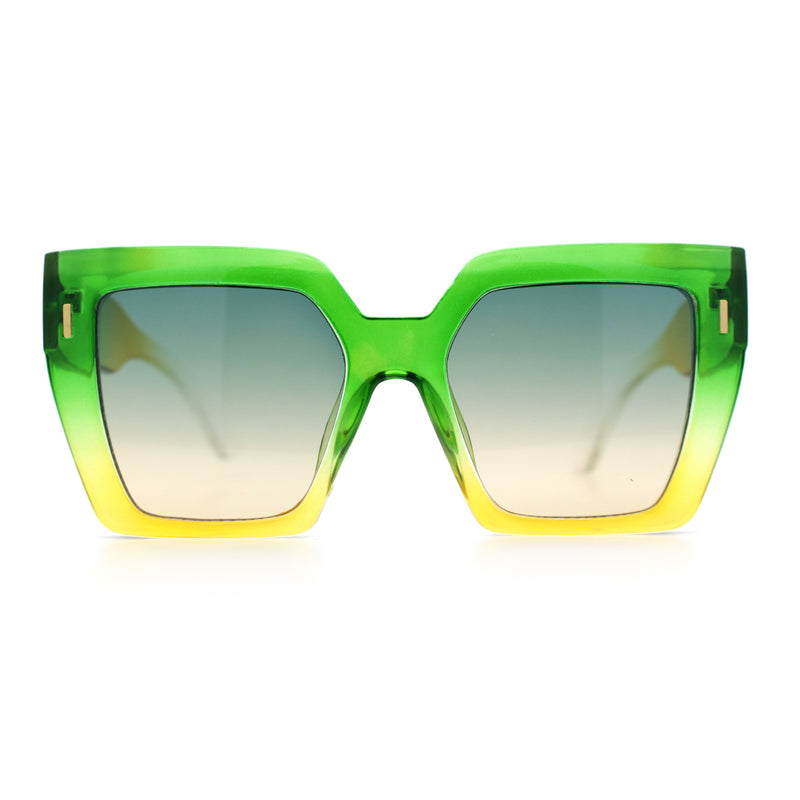 Womens Angular Squared Rectangle Oversized Horn Rim Thick Plastic Sunglasses