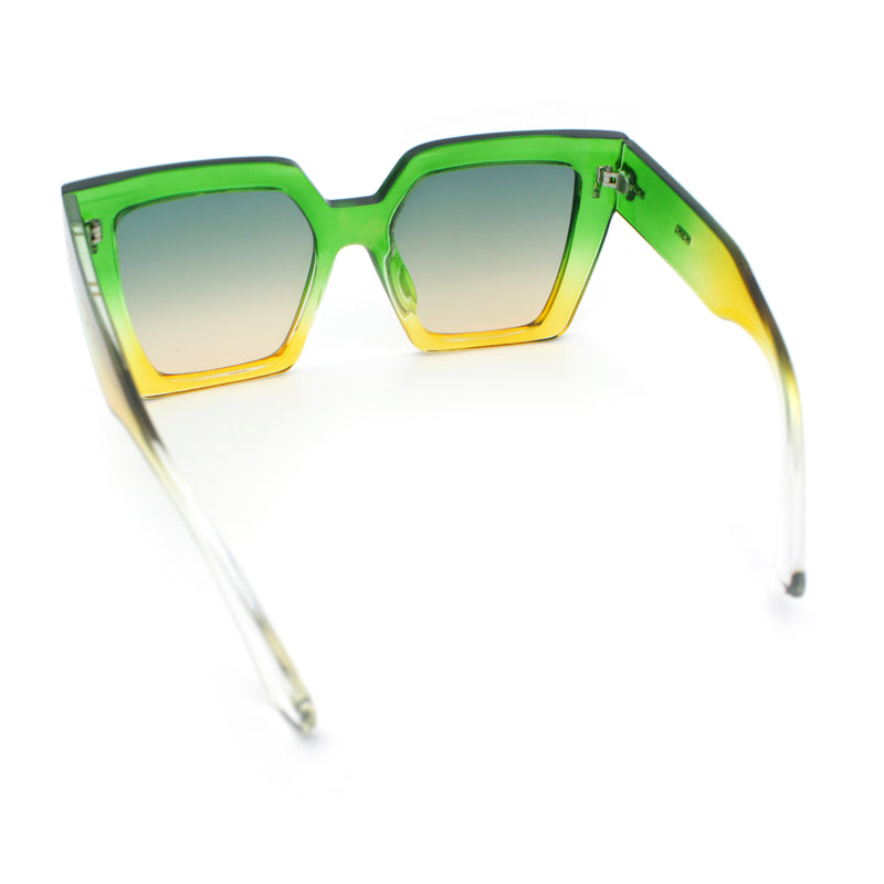 Womens Angular Squared Rectangle Oversized Horn Rim Thick Plastic Sunglasses
