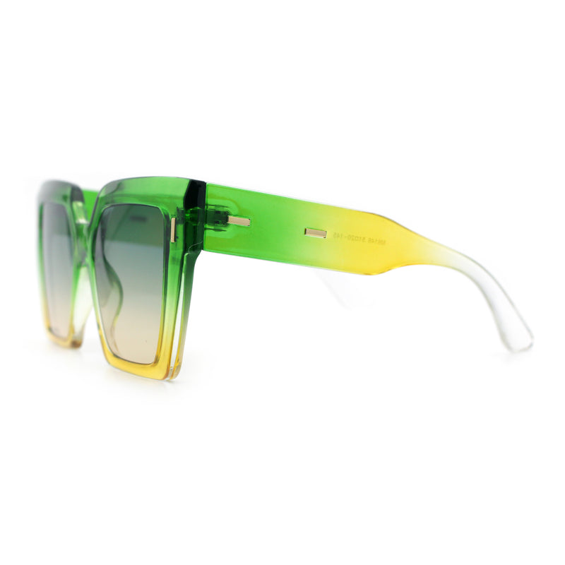 Womens Angular Squared Rectangle Oversized Horn Rim Thick Plastic Sunglasses
