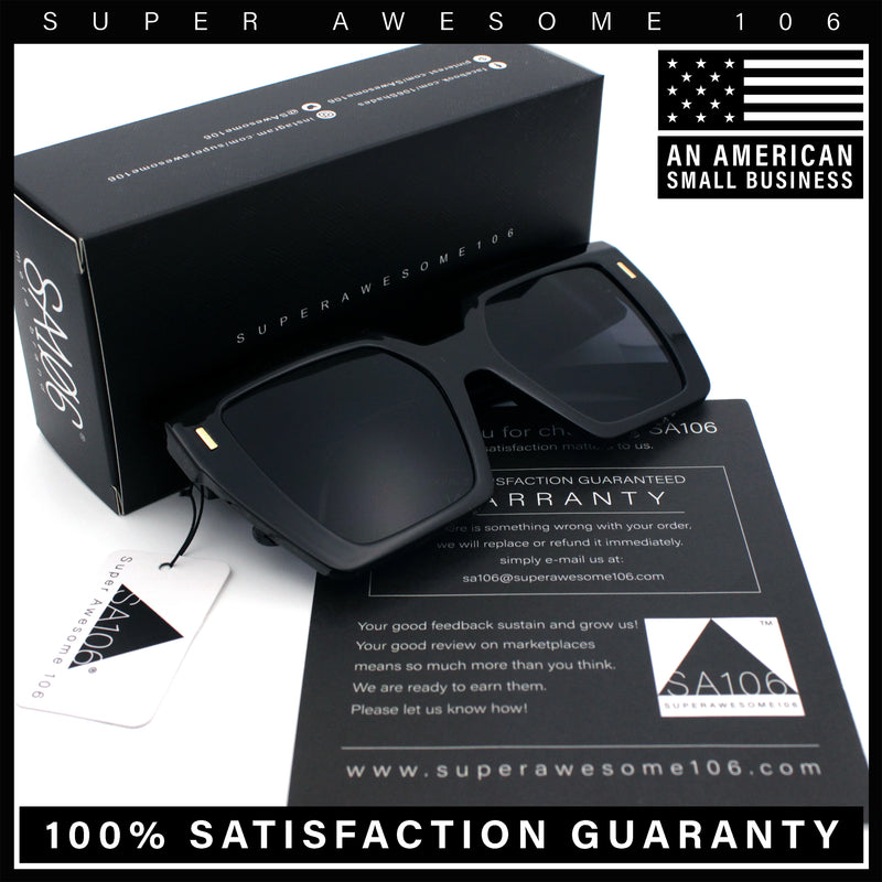 Womens Angular Squared Rectangle Oversized Horn Rim Thick Plastic Sunglasses
