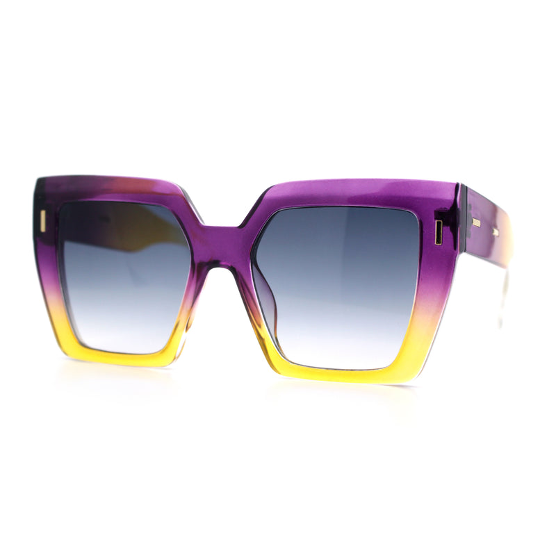 Womens Angular Squared Rectangle Oversized Horn Rim Thick Plastic Sunglasses