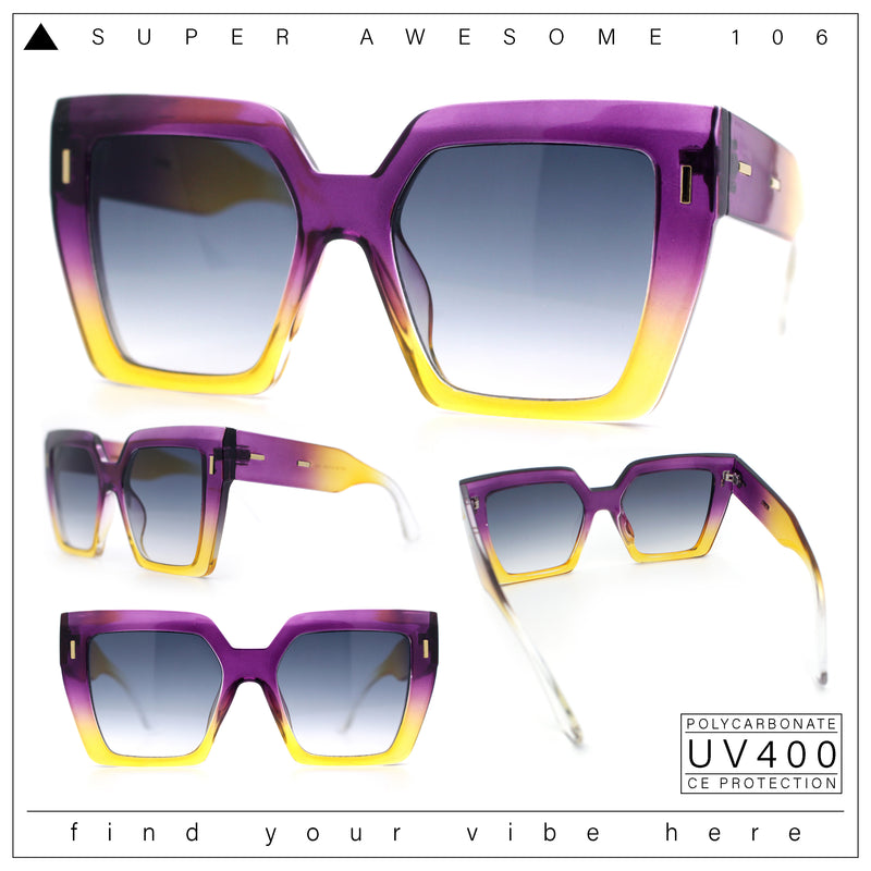 Womens Angular Squared Rectangle Oversized Horn Rim Thick Plastic Sunglasses
