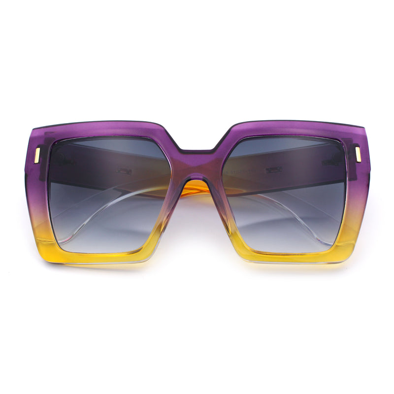 Womens Angular Squared Rectangle Oversized Horn Rim Thick Plastic Sunglasses