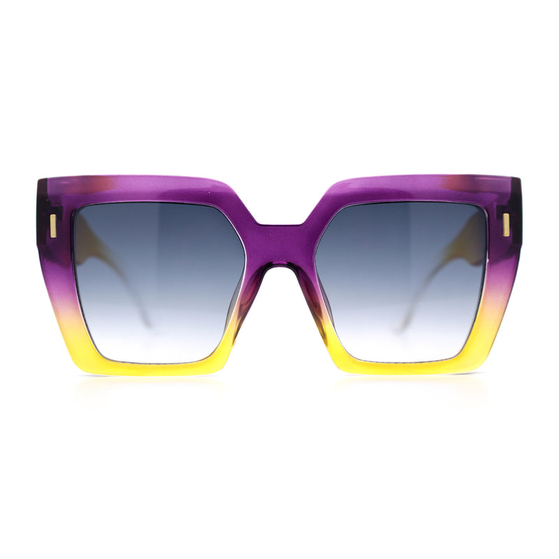 Womens Angular Squared Rectangle Oversized Horn Rim Thick Plastic Sunglasses