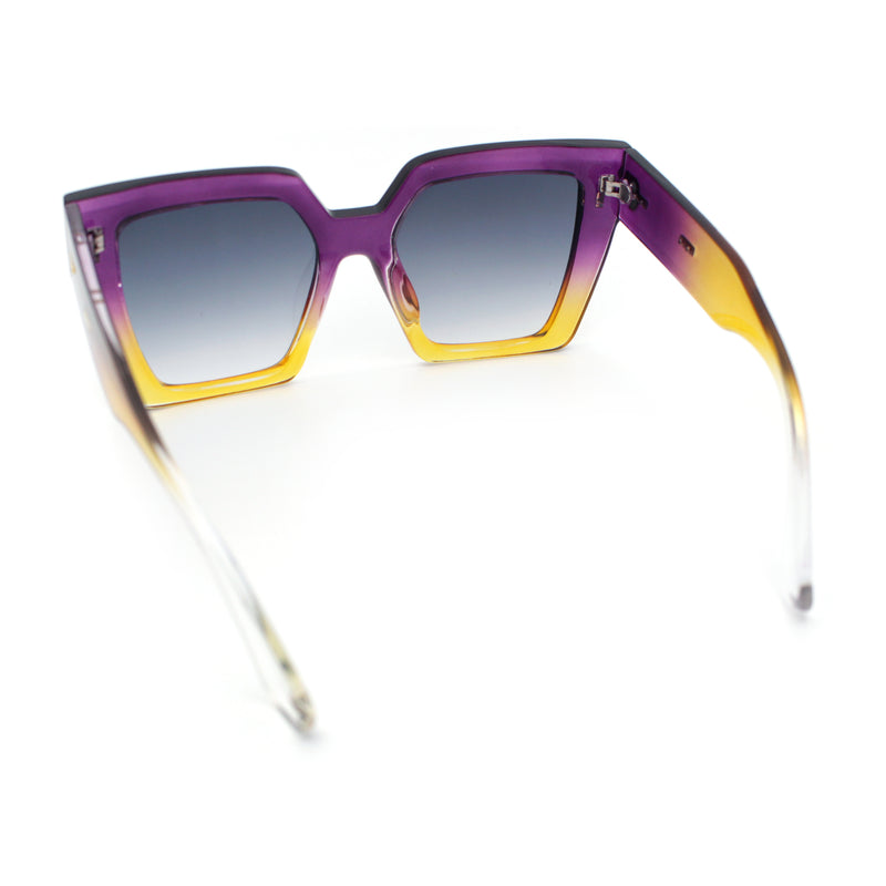 Womens Angular Squared Rectangle Oversized Horn Rim Thick Plastic Sunglasses