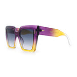 Womens Angular Squared Rectangle Oversized Horn Rim Thick Plastic Sunglasses