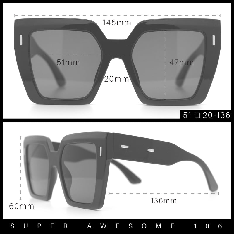 Womens Angular Squared Rectangle Oversized Horn Rim Thick Plastic Sunglasses