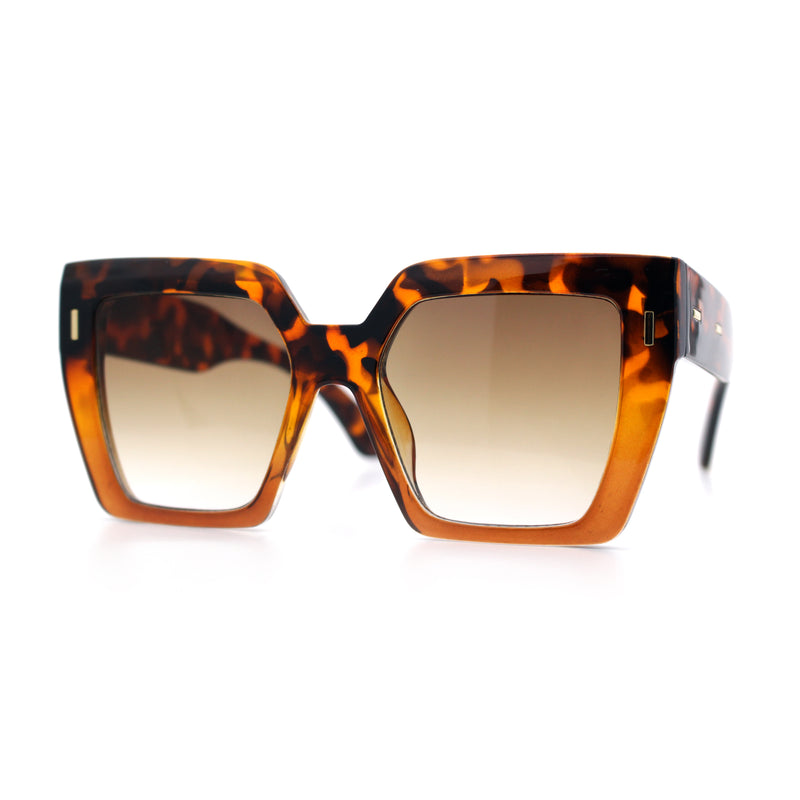 Womens Angular Squared Rectangle Oversized Horn Rim Thick Plastic Sunglasses