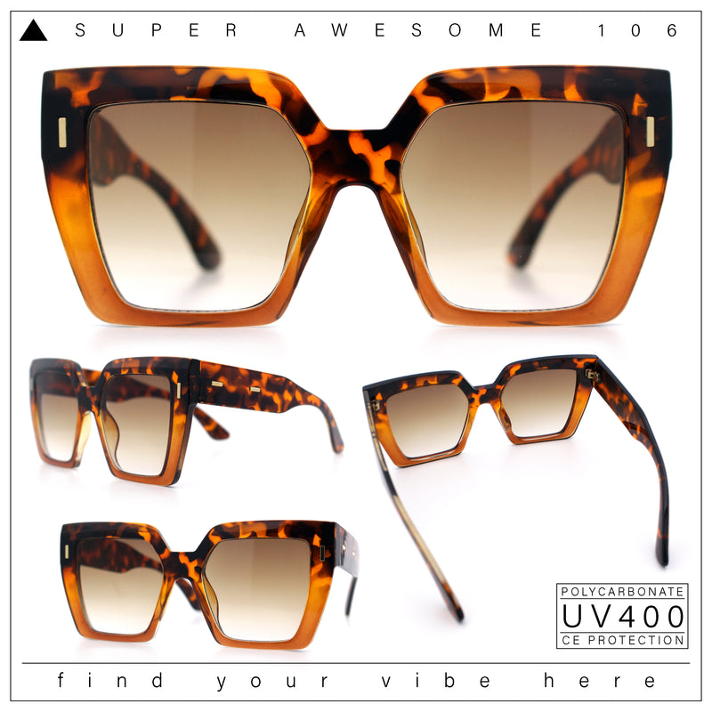 Womens Angular Squared Rectangle Oversized Horn Rim Thick Plastic Sunglasses