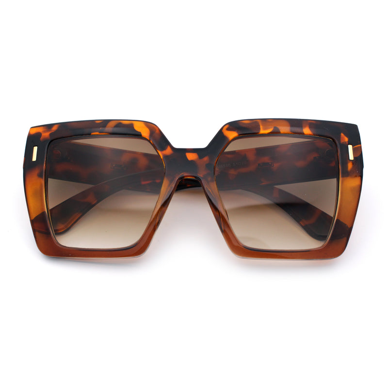 Womens Angular Squared Rectangle Oversized Horn Rim Thick Plastic Sunglasses