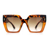 Womens Angular Squared Rectangle Oversized Horn Rim Thick Plastic Sunglasses