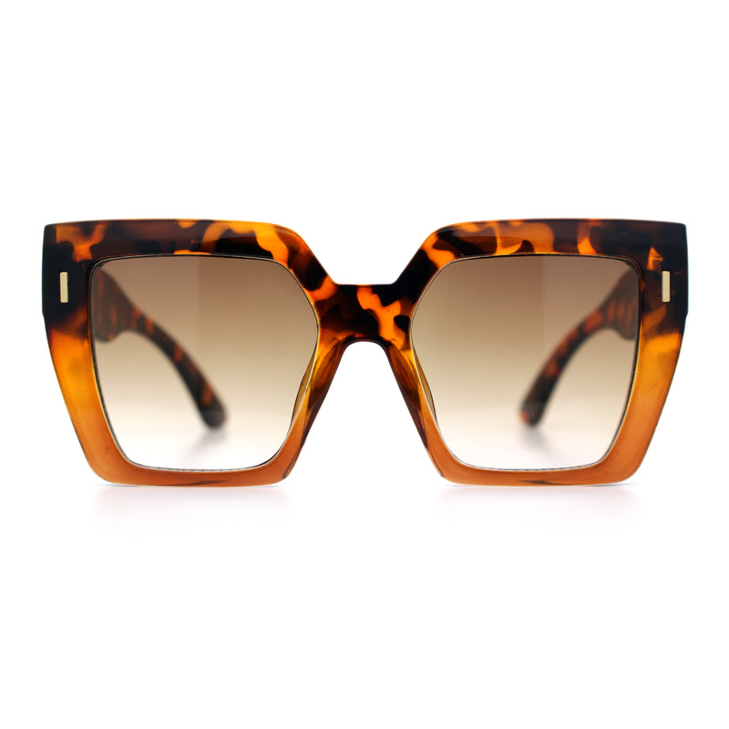 Womens Angular Squared Rectangle Oversized Horn Rim Thick Plastic Sunglasses