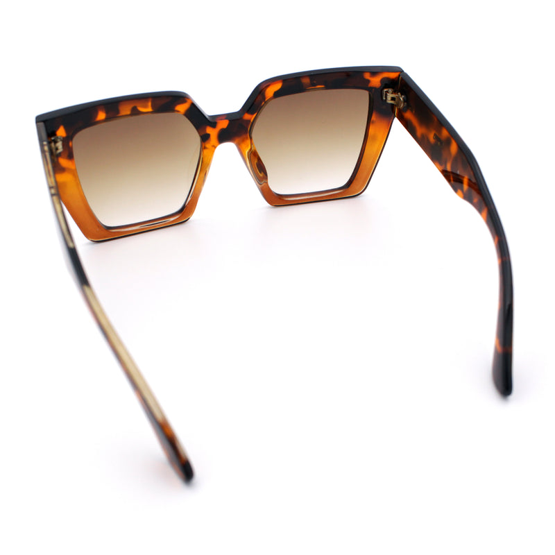 Womens Angular Squared Rectangle Oversized Horn Rim Thick Plastic Sunglasses