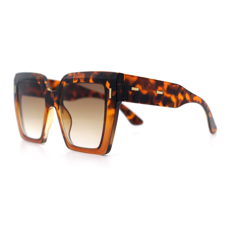 Womens Angular Squared Rectangle Oversized Horn Rim Thick Plastic Sunglasses