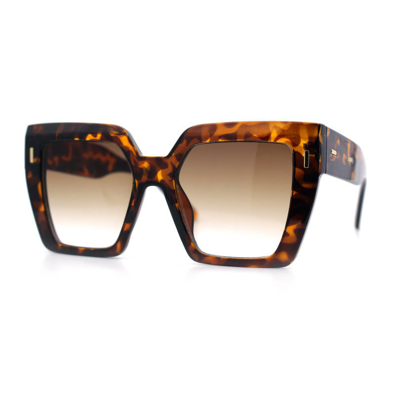Womens Angular Squared Rectangle Oversized Horn Rim Thick Plastic Sunglasses