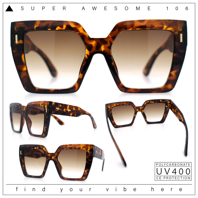Womens Angular Squared Rectangle Oversized Horn Rim Thick Plastic Sunglasses