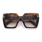 Womens Angular Squared Rectangle Oversized Horn Rim Thick Plastic Sunglasses