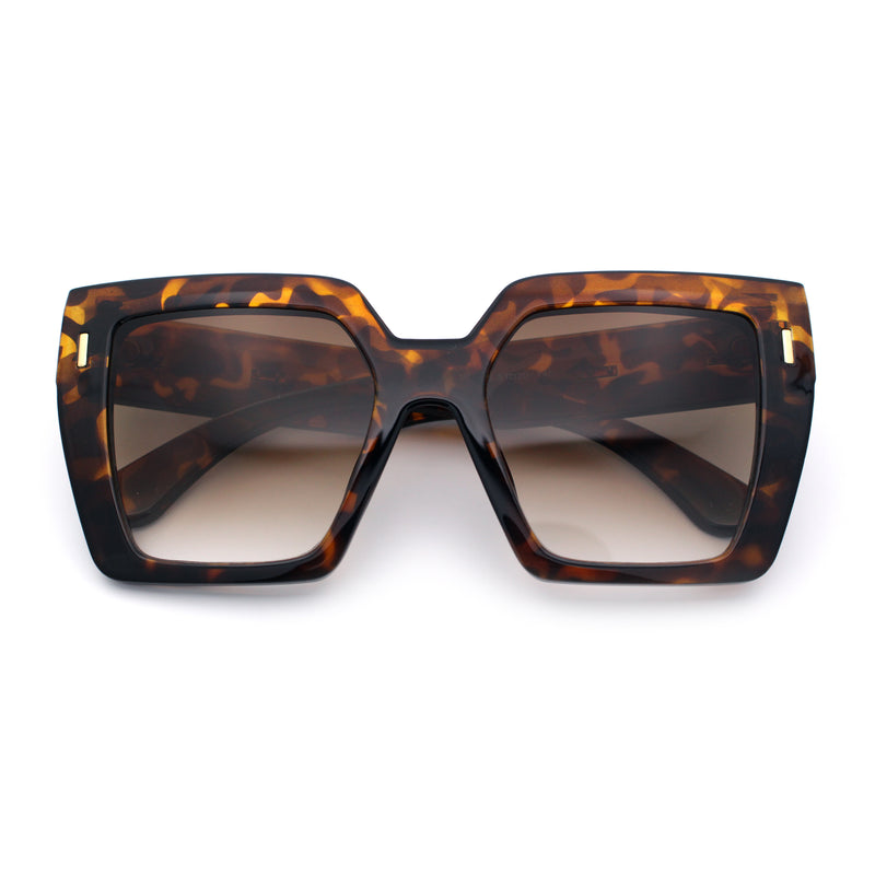 Womens Angular Squared Rectangle Oversized Horn Rim Thick Plastic Sunglasses