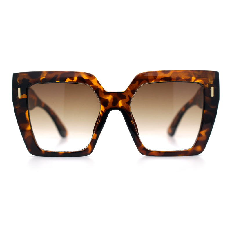 Womens Angular Squared Rectangle Oversized Horn Rim Thick Plastic Sunglasses