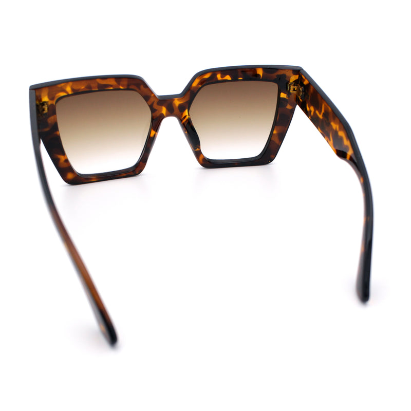 Womens Angular Squared Rectangle Oversized Horn Rim Thick Plastic Sunglasses