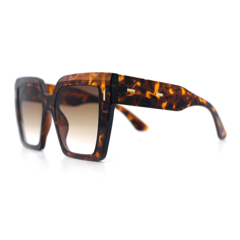 Womens Angular Squared Rectangle Oversized Horn Rim Thick Plastic Sunglasses
