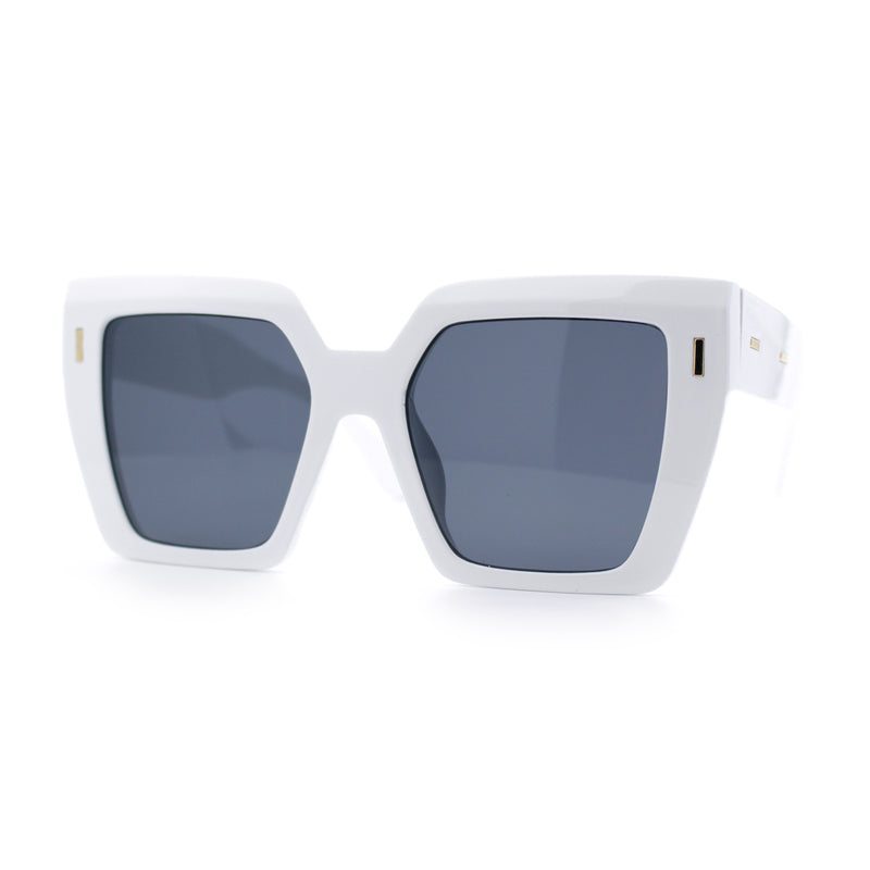 Womens Angular Squared Rectangle Oversized Horn Rim Thick Plastic Sunglasses
