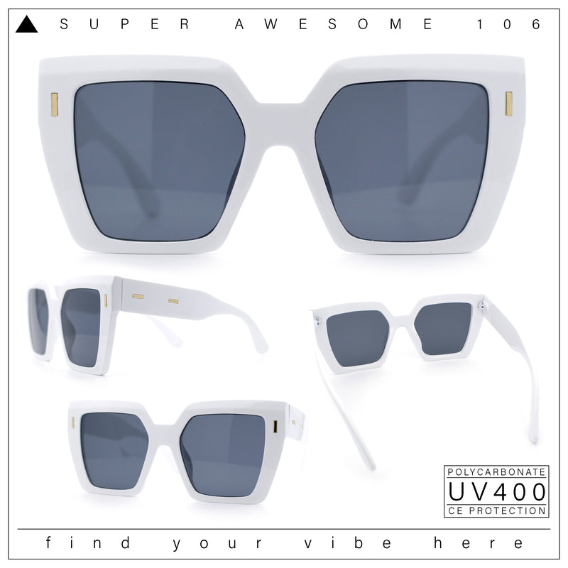 Womens Angular Squared Rectangle Oversized Horn Rim Thick Plastic Sunglasses