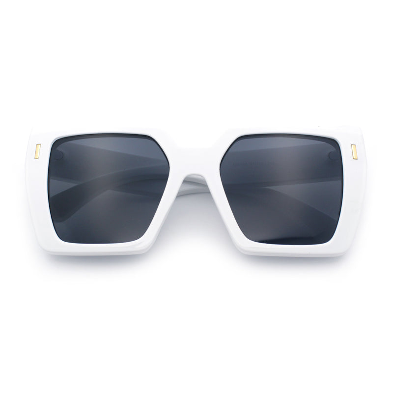 Womens Angular Squared Rectangle Oversized Horn Rim Thick Plastic Sunglasses