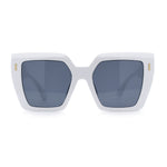Womens Angular Squared Rectangle Oversized Horn Rim Thick Plastic Sunglasses