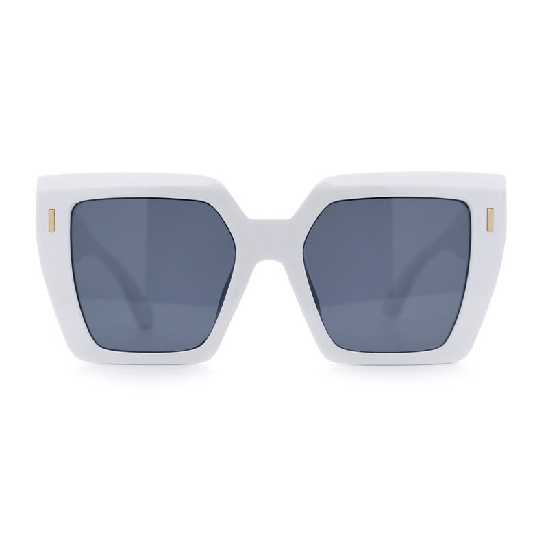 Womens Angular Squared Rectangle Oversized Horn Rim Thick Plastic Sunglasses