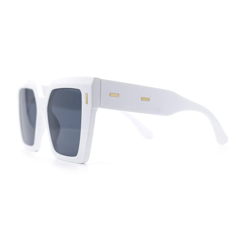 Womens Angular Squared Rectangle Oversized Horn Rim Thick Plastic Sunglasses