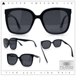 Womens Polarized Inset Lens Large Horn Rim Rectangle Boyfriend Sunglasses