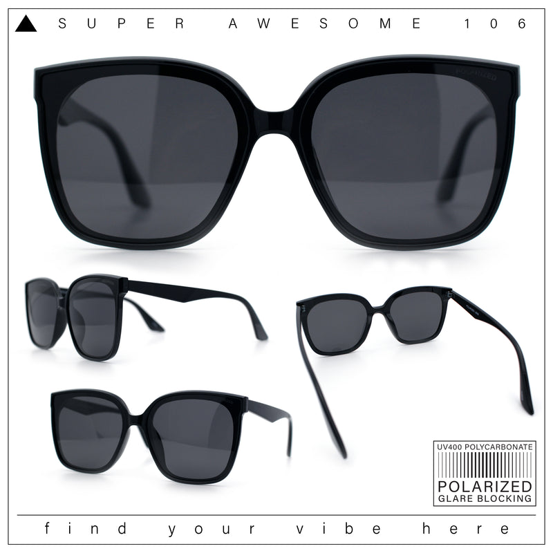 Womens Polarized Inset Lens Large Horn Rim Rectangle Boyfriend Sunglasses