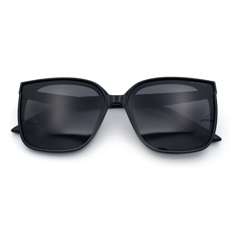 Womens Polarized Inset Lens Large Horn Rim Rectangle Boyfriend Sunglasses