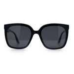 Womens Polarized Inset Lens Large Horn Rim Rectangle Boyfriend Sunglasses