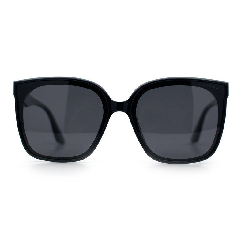 Womens Polarized Inset Lens Large Horn Rim Rectangle Boyfriend Sunglasses