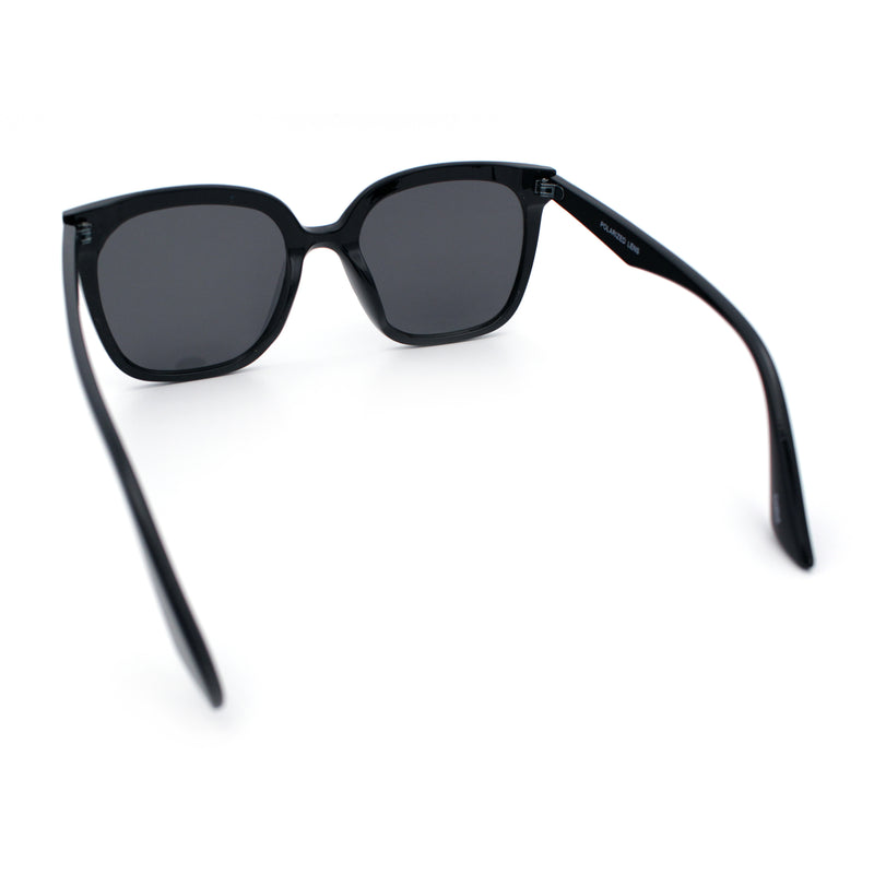 Womens Polarized Inset Lens Large Horn Rim Rectangle Boyfriend Sunglasses